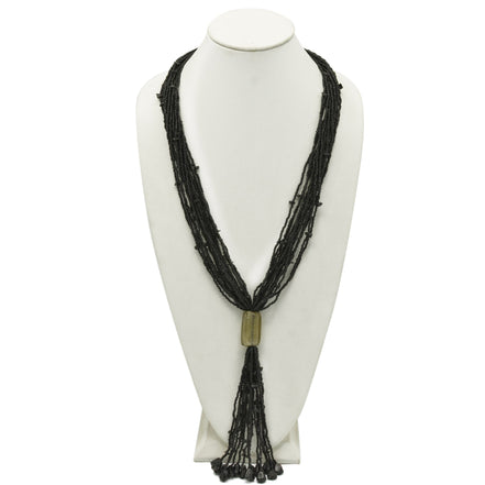 Black Multi Layered Seed Beads Tassel Long Necklace #N3101_BLACK (PF9)