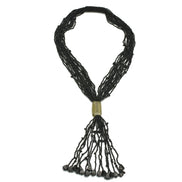 Black Multi Layered Seed Beads Tassel Long Necklace #N3101_BLACK (PF9)