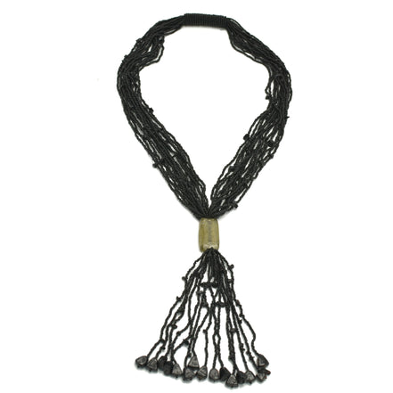 Black Multi Layered Seed Beads Tassel Long Necklace #N3101_BLACK (PF9)