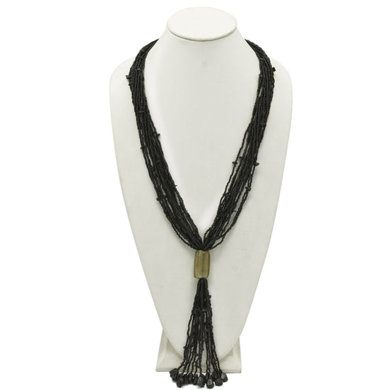 Black Multi Layered Seed Beads Tassel Long Necklace #N3101_BLACK (PF9)