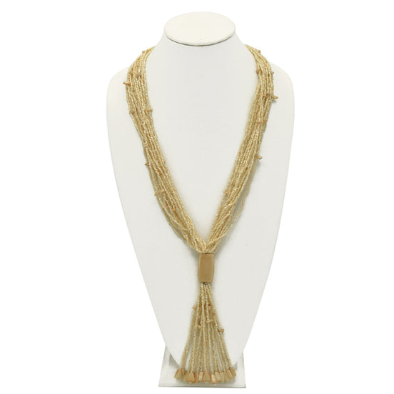 Ivory multi layered Seed beads tassel long Necklace #N3101_IVORY (RF5/R-OH21)