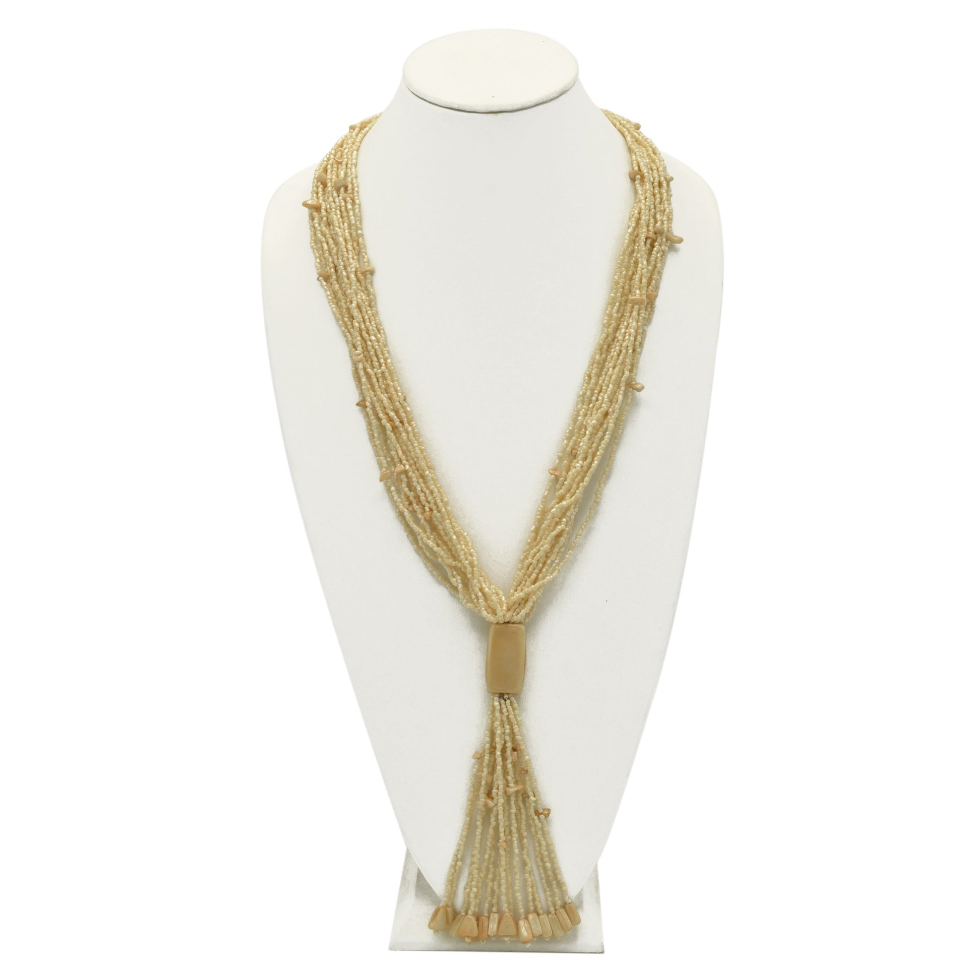 Ivory multi layered Seed beads tassel long Necklace #N3101_IVORY (RF5/R-OH21)
