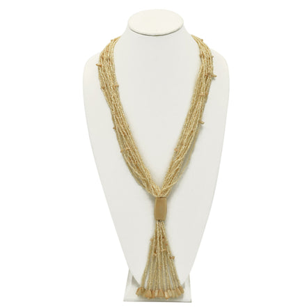 Ivory multi layered Seed beads tassel long Necklace #N3101_IVORY (RF5/R-OH21)