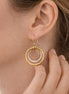 Tri-Tone Circle Drop Earrings – Gold, Silver & Copper Layered Hoop Statement Earrings (1.5" Drop)#SE15407TRI-TON(IE27)