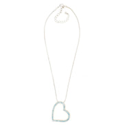 SILVER AQUA RHINESTONE HEART PENDANT NECKLACE # HNN2013L-SIL/AQUA/CRY