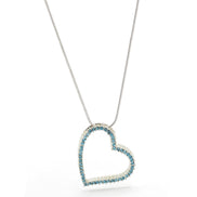 SILVER AQUA RHINESTONE HEART PENDANT NECKLACE # HNN2013L-SIL/AQUA/CRY
