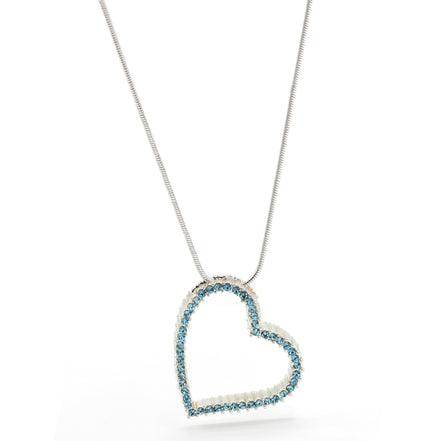 SILVER AQUA RHINESTONE HEART PENDANT NECKLACE # HNN2013L-SIL/AQUA/CRY
