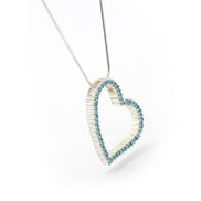 SILVER AQUA RHINESTONE HEART PENDANT NECKLACE # HNN2013L-SIL/AQUA/CRY