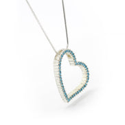 SILVER AQUA RHINESTONE HEART PENDANT NECKLACE # HNN2013L-SIL/AQUA/CRY