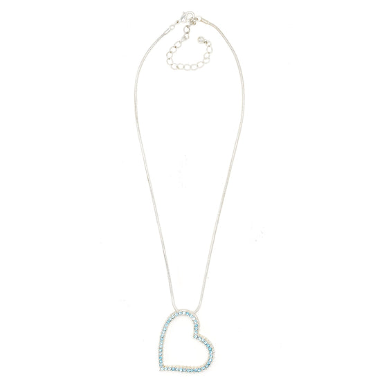 SILVER AQUA RHINESTONE HEART PENDANT NECKLACE # HNN2013L-SIL/AQUA/CRY