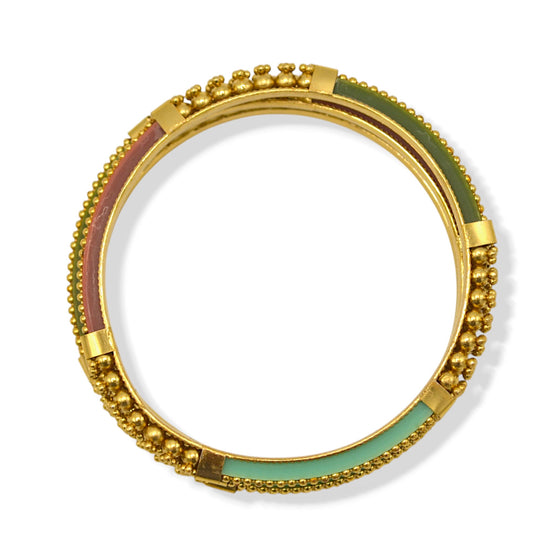 Gold & Multicolor Textured Bangle Set – 2.6" Diameter (Set of 3) #BNG-11963_G-OLV