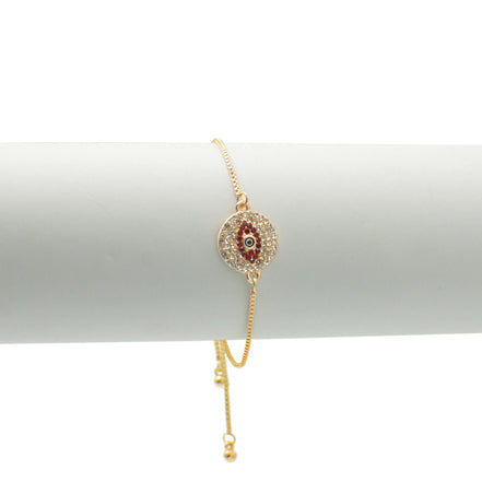 GOLD BLUE CRYSTAL EVIL EYE BOX CHAIN BRACELET #SQXL0818RED(OD15)