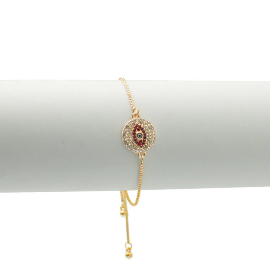 GOLD BLUE CRYSTAL EVIL EYE BOX CHAIN BRACELET #SQXL0818RED(OD15)