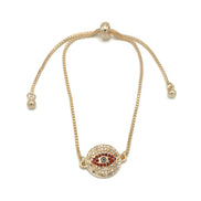 GOLD BLUE CRYSTAL EVIL EYE BOX CHAIN BRACELET #SQXL0818RED(OD15)