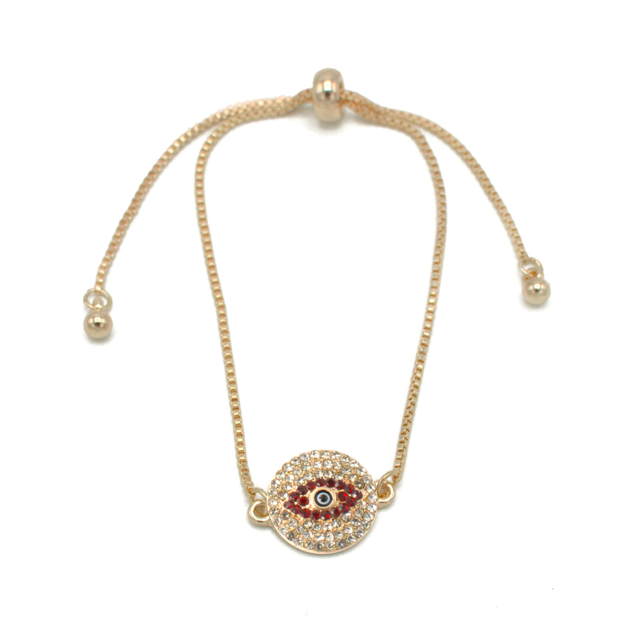 GOLD BLUE CRYSTAL EVIL EYE BOX CHAIN BRACELET #SQXL0818RED(OD15)