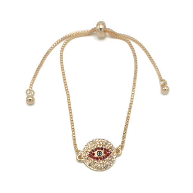 GOLD BLUE CRYSTAL EVIL EYE BOX CHAIN BRACELET #SQXL0818RED(OD15)