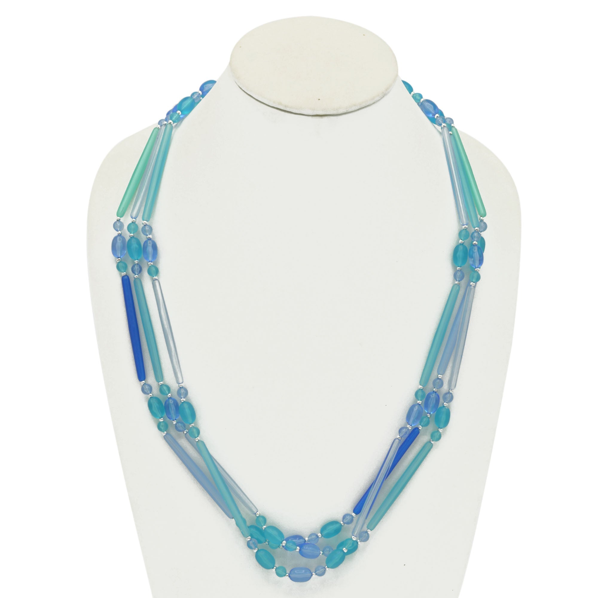 SILVER TURQUOISE AND BLUE BEADS LAYER NECKLACE # FW-N129SB(15FL&28W-B)