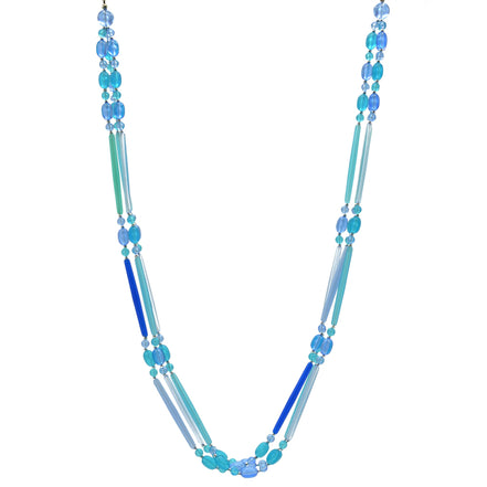 SILVER TURQUOISE AND BLUE BEADS LAYER NECKLACE # FW-N129SB(15FL&28W-B)