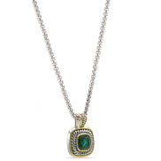 TWO-TONE EMERALD GREEN SQUARE PENDANT BOX CHAIN NECKLACE #73014EH-EGR