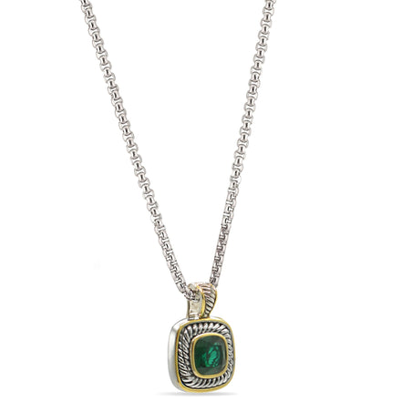 TWO-TONE EMERALD GREEN SQUARE PENDANT BOX CHAIN NECKLACE #73014EH-EGR