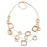 Elegant Gold-Tone Geometric Multi-Layer Necklace – 18