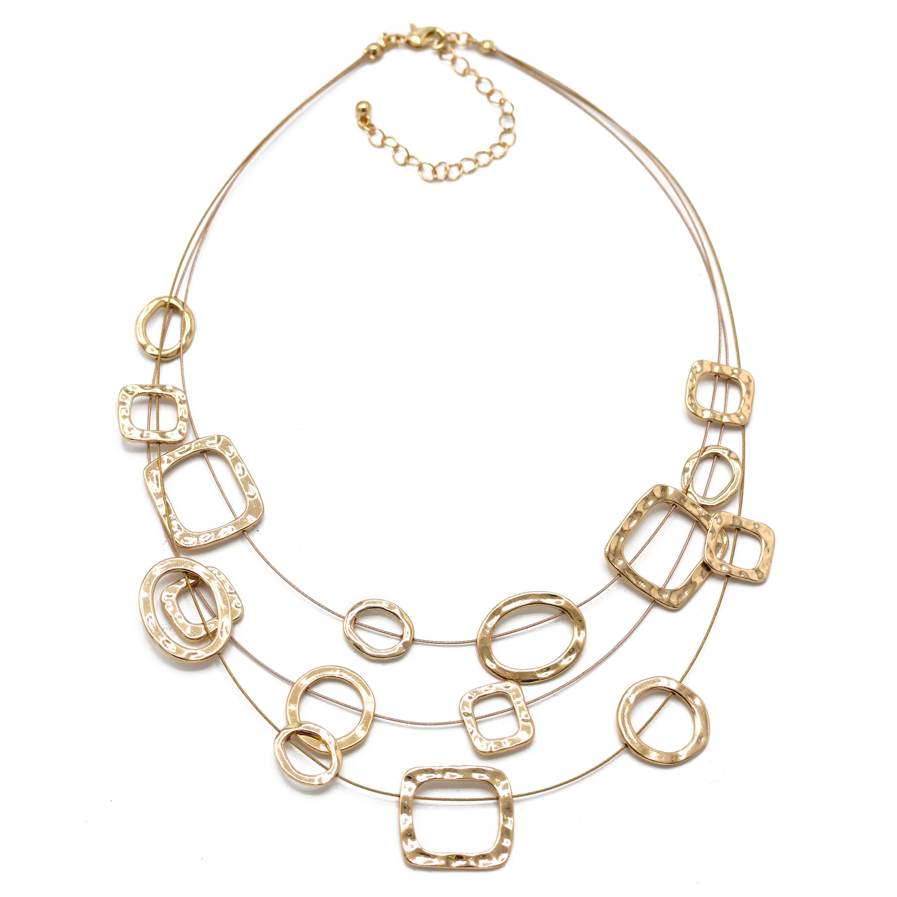 Elegant Gold-Tone Geometric Multi-Layer Necklace – 18