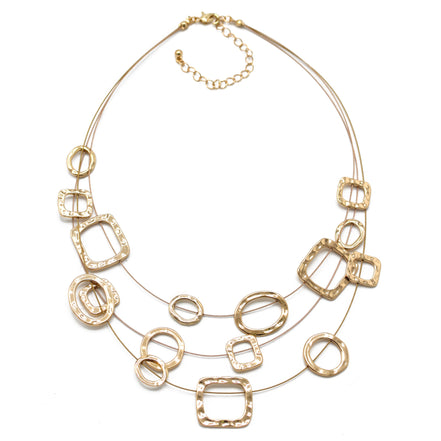 Elegant Gold-Tone Geometric Multi-Layer Necklace – 18" #SC16631A_GOLD (NC11/BE14,LC21)