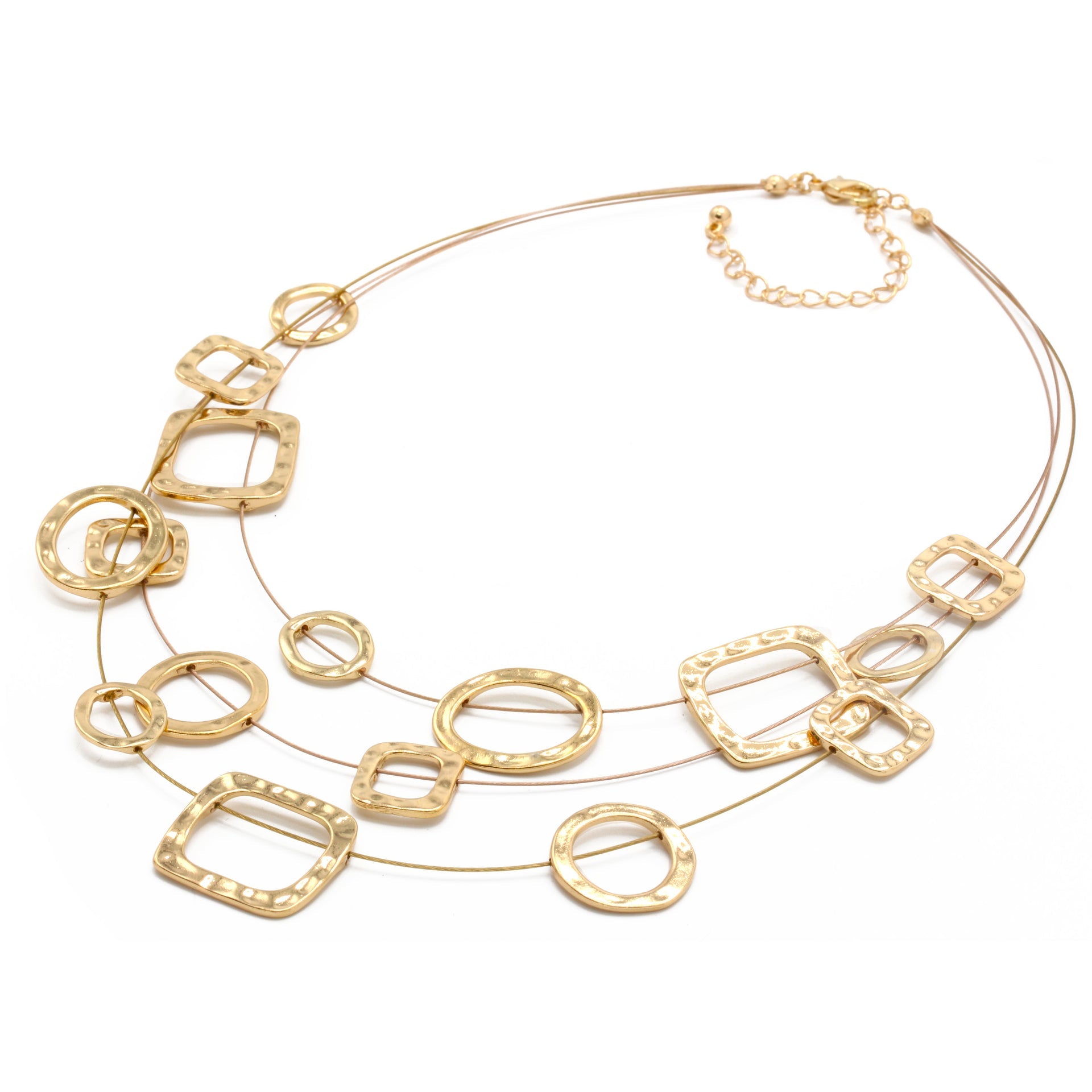 Elegant Gold-Tone Geometric Multi-Layer Necklace – 18