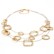 Elegant Gold-Tone Geometric Multi-Layer Necklace – 18