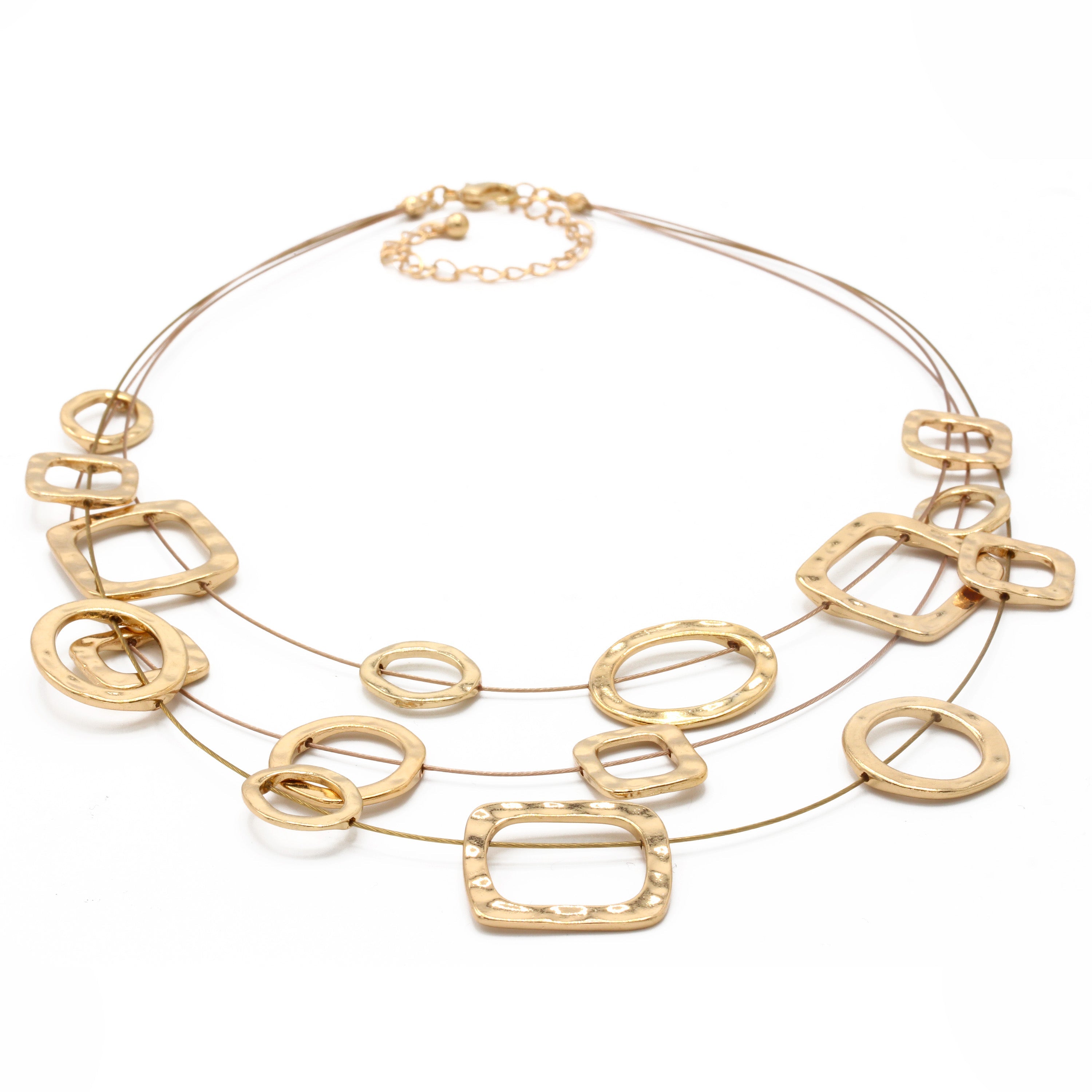 Elegant Gold-Tone Geometric Multi-Layer Necklace – 18