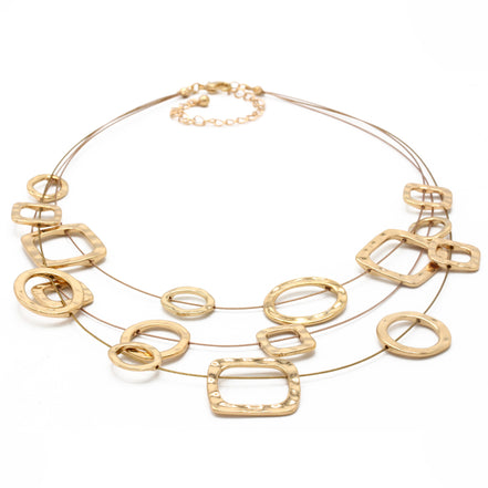 Elegant Gold-Tone Geometric Multi-Layer Necklace – 18" #SC16631A_GOLD (NC11/BE14,LC21)