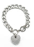 Cream Pearl Rhodium Heart Charm Cuban Chain Bracelet # # HNB90657RDCM(LA9)