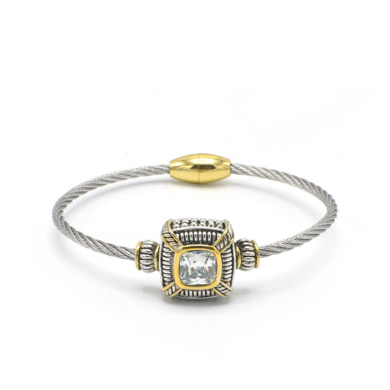 TWO-TONE CLEAR CRYSTAL CLASSIC CABLE BRACELET# 93012BR-CLEAR(FA7)