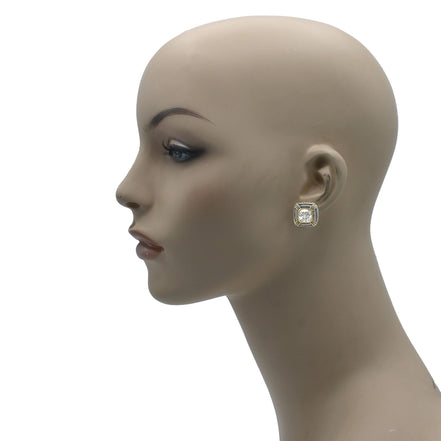 TWO TONE CLEAR CRYSTAL SQUARE EARRINGS SET#93012ER-CLR(FA7)