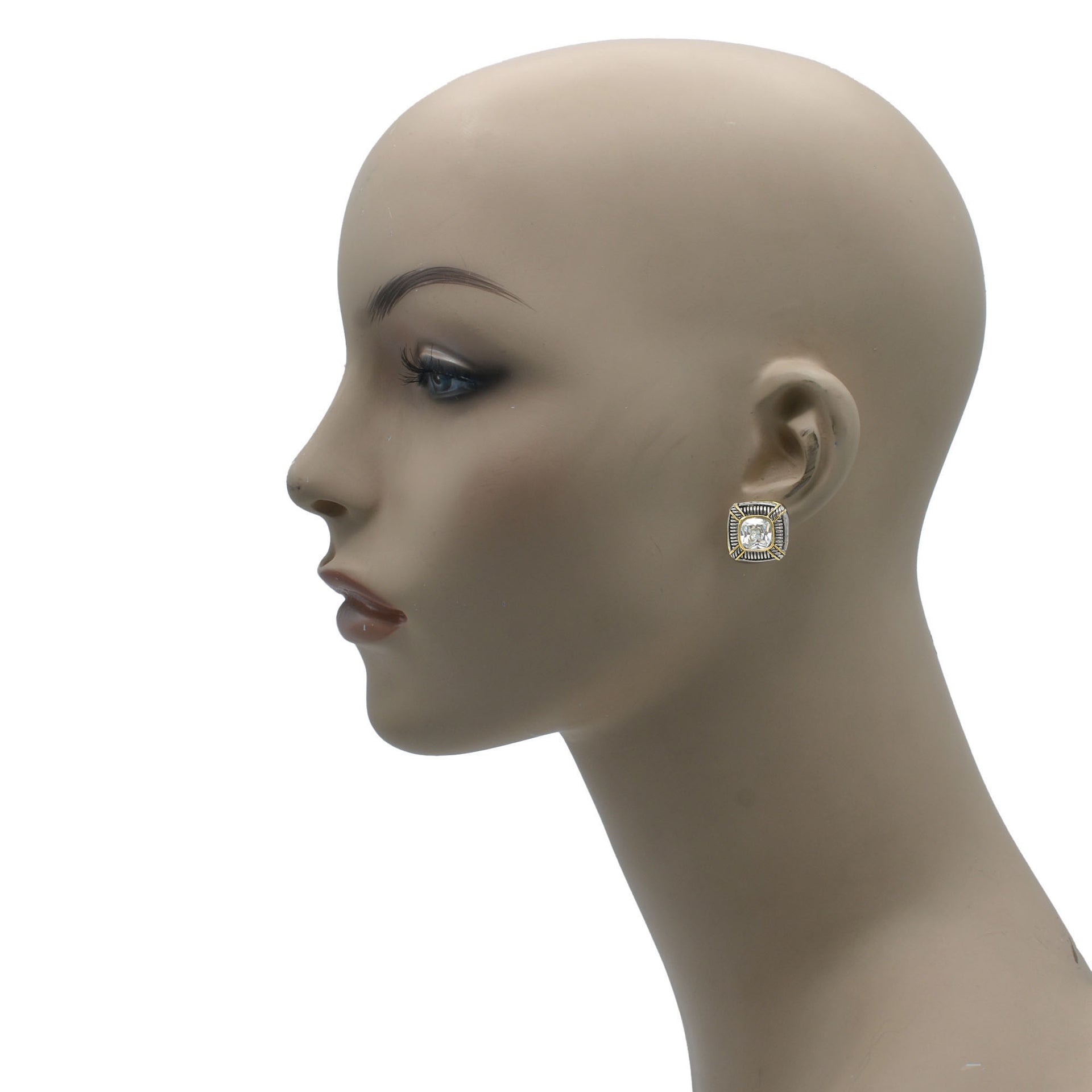 TWO TONE CLEAR CRYSTAL SQUARE EARRINGS SET#93012ER-CLR