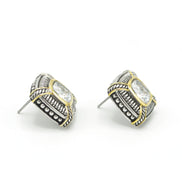 TWO TONE CLEAR CRYSTAL SQUARE EARRINGS SET#93012ER-CLR