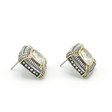 TWO TONE CLEAR CRYSTAL SQUARE EARRINGS SET#93012ER-CLR