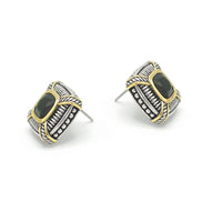 TWO TONE BLACK CRYSTAL SQUARE EARRINGS SET#93012ER-JET(FB6)