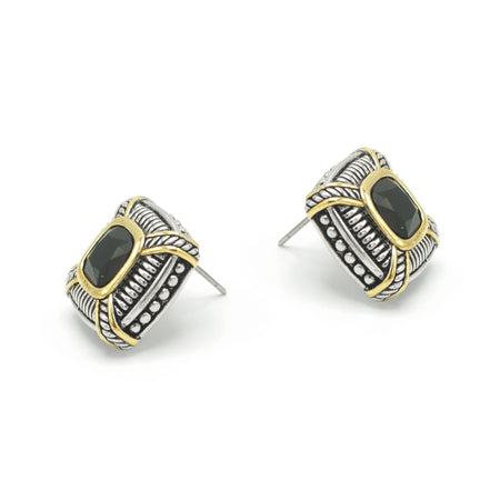 TWO TONE BLACK CRYSTAL SQUARE EARRINGS SET#93012ER-JET(FB6)