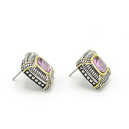 TWO TONE ROSE CRYSTAL SQUARE EARRINGS SET#93012ER-ROSE(FB7)