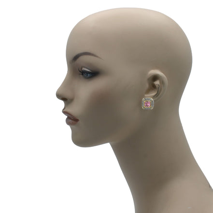 TWO TONE ROSE CRYSTAL SQUARE EARRINGS SET#93012ER-ROSE(FB7)