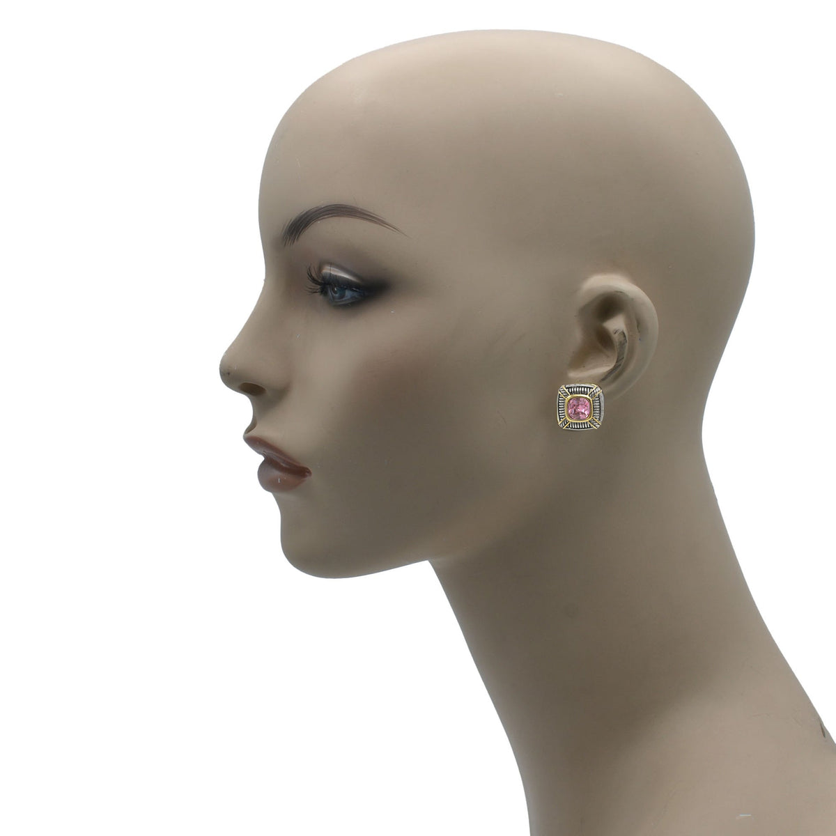 TWO TONE ROSE CRYSTAL SQUARE EARRINGS SET#93012ER-ROSE(FB7)