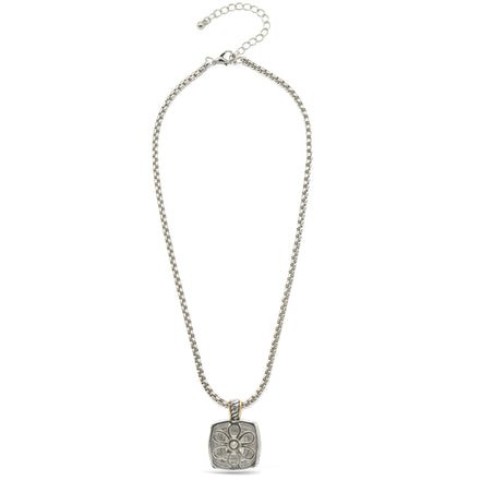 TWO TONE CHAMPAGNE CRYSTAL SQUARE PENDANT BOX CHAIN NECKLACE# 93012EH-CHAM(FE16/(FA17)