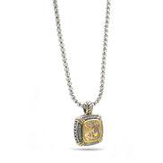 TWO TONE CHAMPAGNE CRYSTAL SQUARE PENDANT BOX CHAIN NECKLACE# 93012EH-CHAM(FE16/(FA17)
