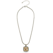 TWO TONE CHAMPAGNE CRYSTAL SQUARE PENDANT BOX CHAIN NECKLACE# 93012EH-CHAM(FE16/(FA17)