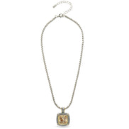 TWO TONE CHAMPAGNE CRYSTAL SQUARE PENDANT BOX CHAIN NECKLACE# 93012EH-CHAM(FE16/(FA17)