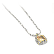 TWO TONE CHAMPAGNE CRYSTAL SQUARE PENDANT BOX CHAIN NECKLACE# 93012EH-CHAM(FE16/(FA17)