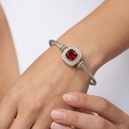 Two-Tone Twisted Cable Bangle Bracelet with Faux Ruby Cushion#93099BR-Red (FF13)