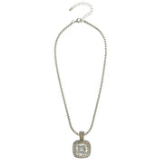 TWO TONE SQUARE CLEAR CRYSTAL AND RHINESTONES ENGRAVED PENDANT BOX CHAIN NECKLACE #93099EH-CLEAR FF12