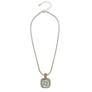 TWO TONE SQUARE CLEAR CRYSTAL AND RHINESTONES ENGRAVED PENDANT BOX CHAIN NECKLACE #93099EH-CLEAR